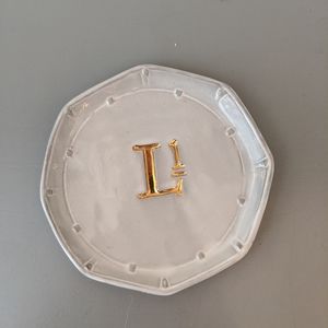 Anthropology "L" Ceramic Gray Coaster